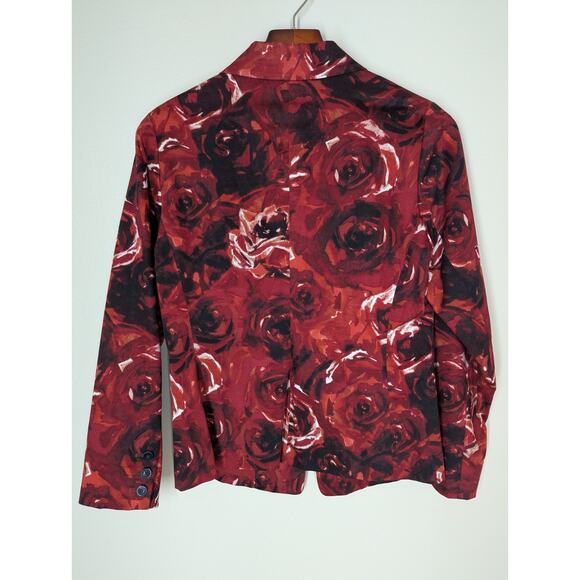 Chico's Size 0 Blazer Jacket Bold Floral Print Red Black Lined Cotton - Picture 5 of 11